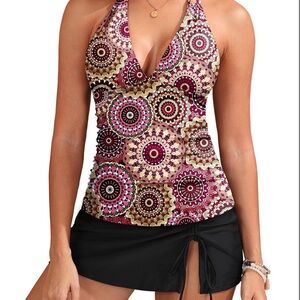 Women's Halter Swim Top with Skirt - Multicolor